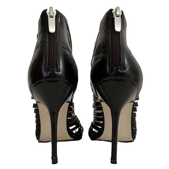 ENZO Angiolini Ginolfi Leather Peep Toe Gladiator Stiletto Heel Booties Black - Picture 6 of 16